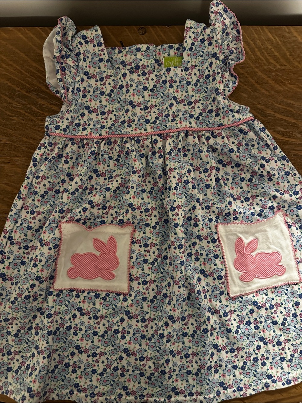 Floral Ruffle Dress with Pink Bunny Pockets